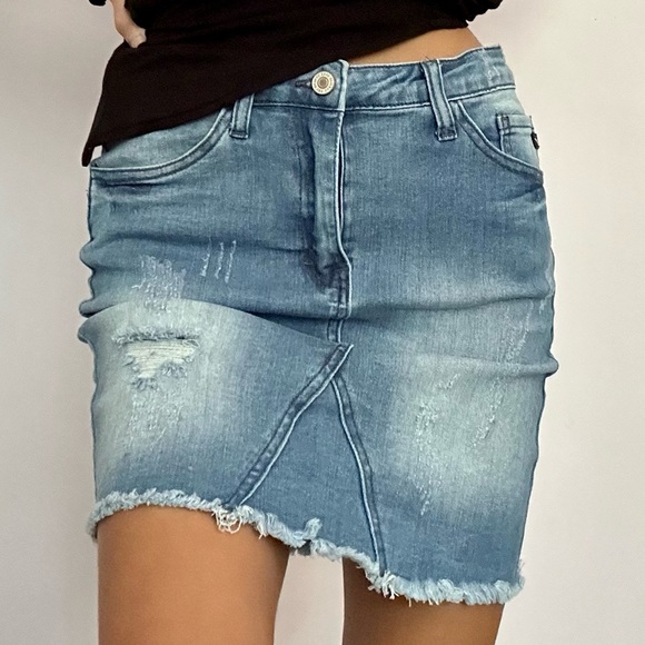 Distressed Light Wash Jean Skirt - Picture 2 of 4